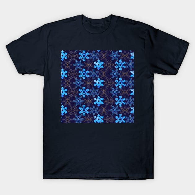 Blue Mosaic Snowflakes T-Shirt by Carolina Díaz